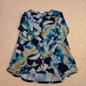 Vine Street Womens Small Blue/Green Long Sleeve Blouse